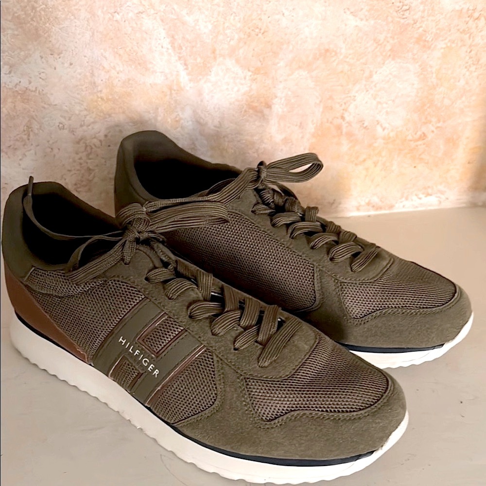 Tommy Hilfiger Mens Athletic TMakron Shoes Olive Brown 11.5 Lace Up